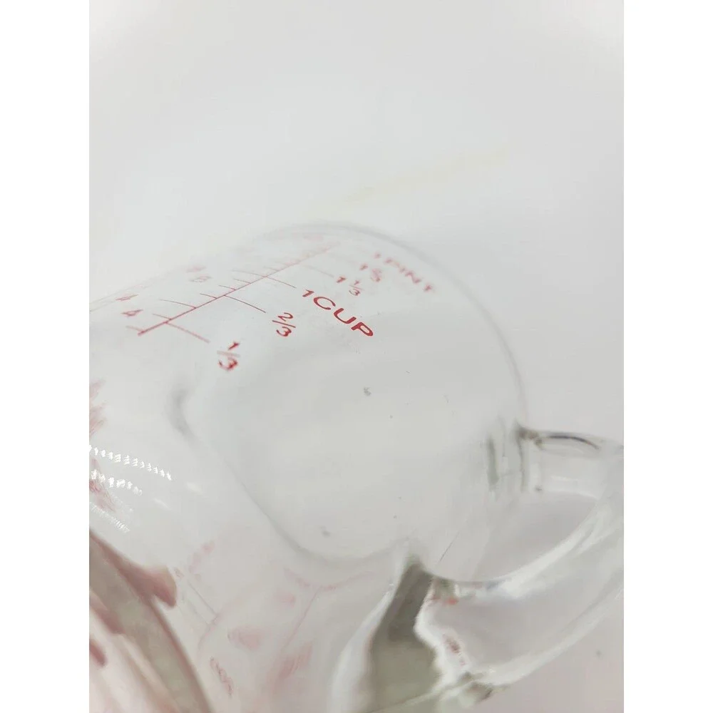 Fire King Measuring Cup 2 Cup D-Handle #498 Clear Glass with Red Lettering